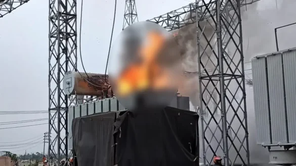 Fire on power grid line in Satkhira. Photo: Kalbela