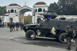 Nepalese army patrols the Lion's Court area in the capital Kathmandu yesterday. Photo: AFP